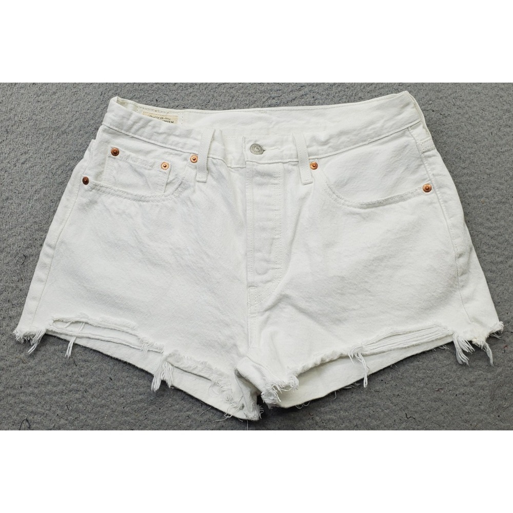 Levi's Premium Cutoff Shorts Womens 29 White Denim Red Tab 5-Pockets Button Fly